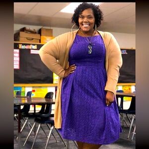 Deep purple eyelet fit and flare dress.